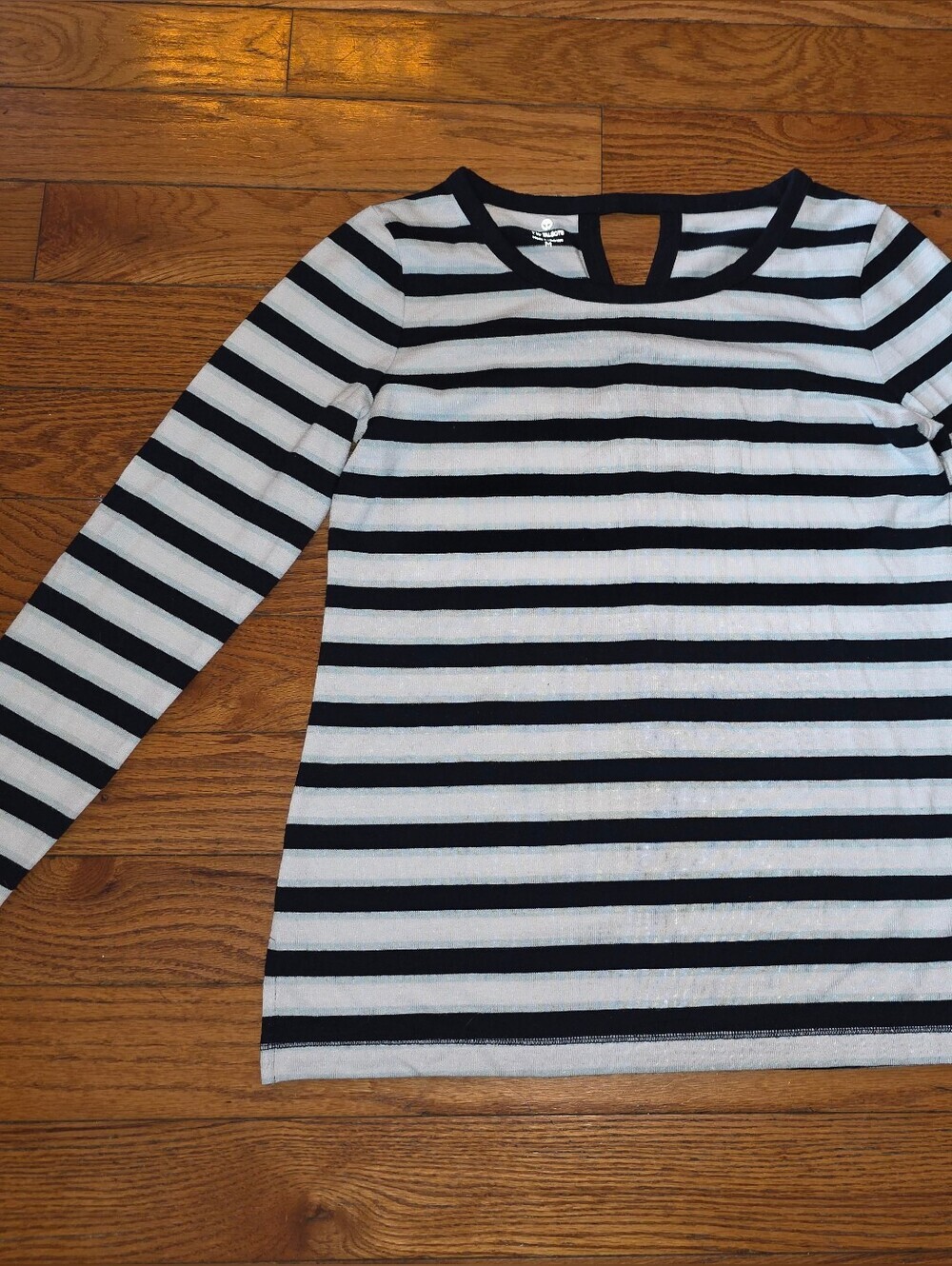 Talbots Blue & White Striped Long Sleeve Tee with Keyhole